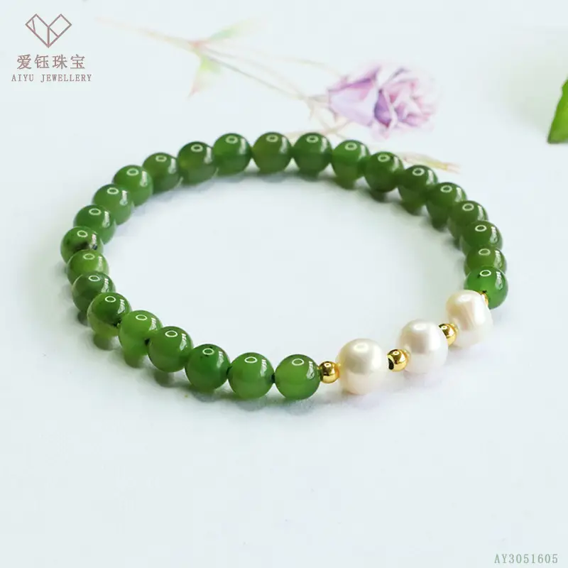 Green Jade Bracelet with Heart Charm for Women