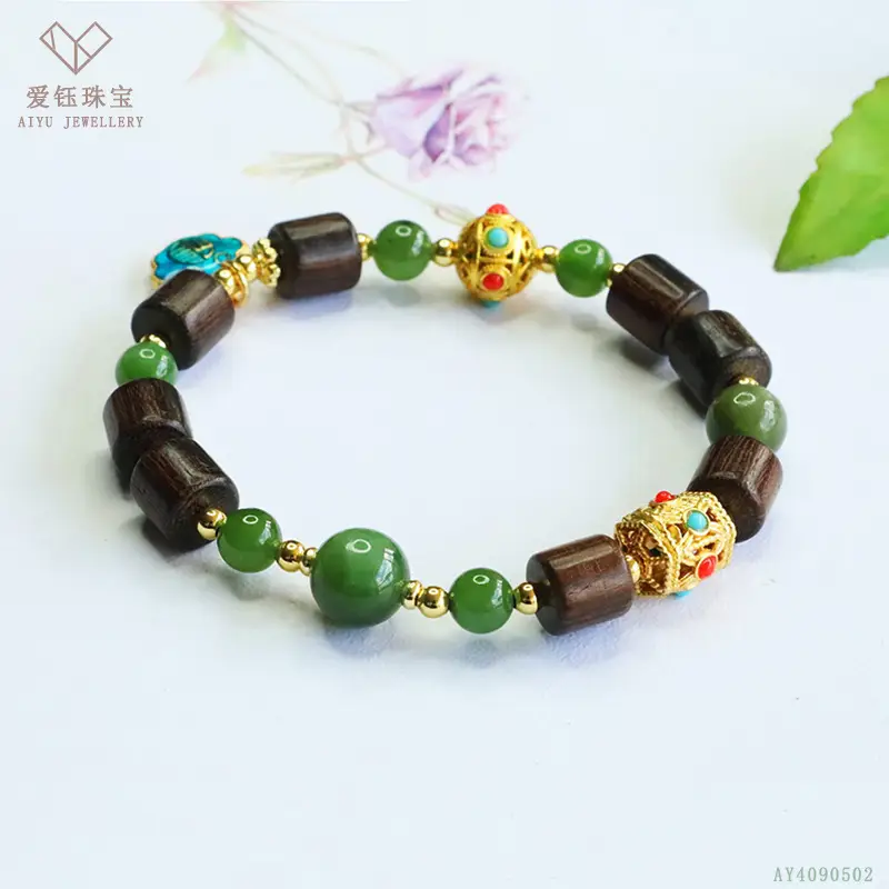 Green Jade Bracelet with Heart Charm for Women
