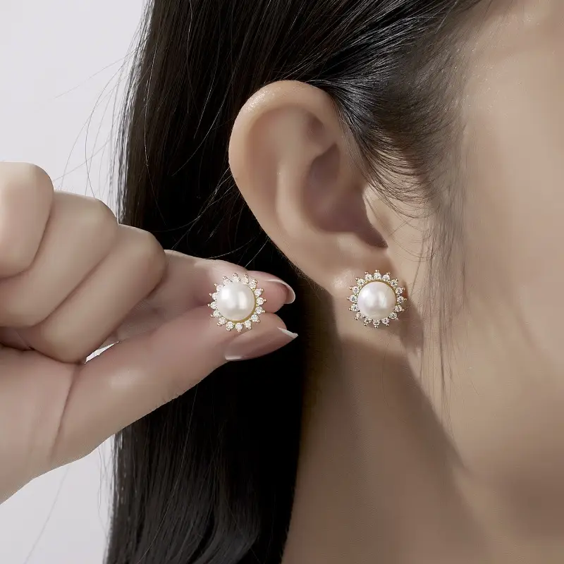 Natural Freshwater Pearl Sunflower Earrings for Women - Image 3