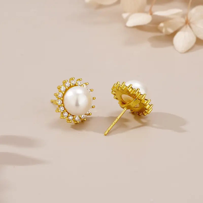 Natural Freshwater Pearl Sunflower Earrings for Women - Image 4