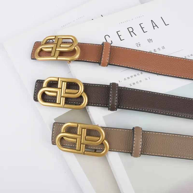Women's Black Leather Belt with Gold Logo - Image 13