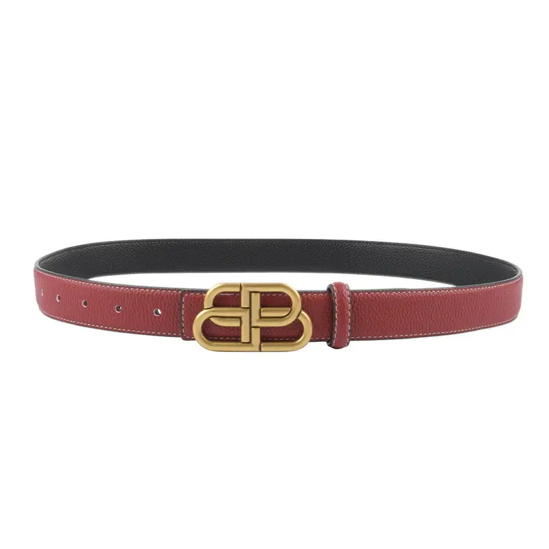 Women's Black Leather Belt with Gold Logo - Image 16