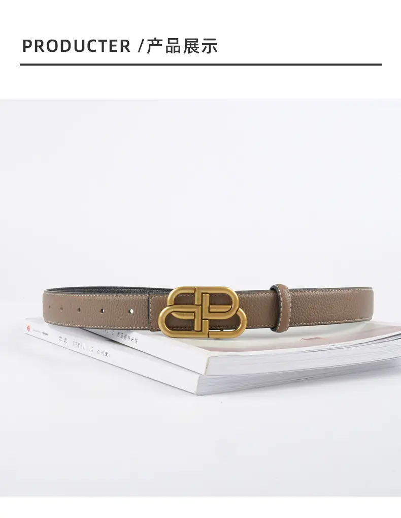 Women's Black Leather Belt with Gold Logo β feature 10