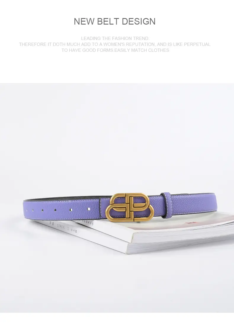 Women's Black Leather Belt with Gold Logo β feature 12
