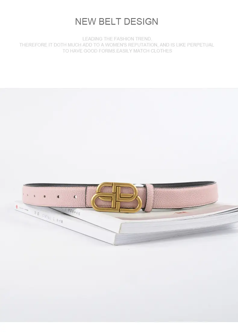 Women's Black Leather Belt with Gold Logo β feature 13