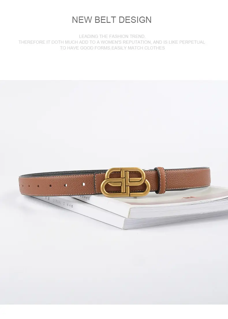 Women's Black Leather Belt with Gold Logo β feature 14