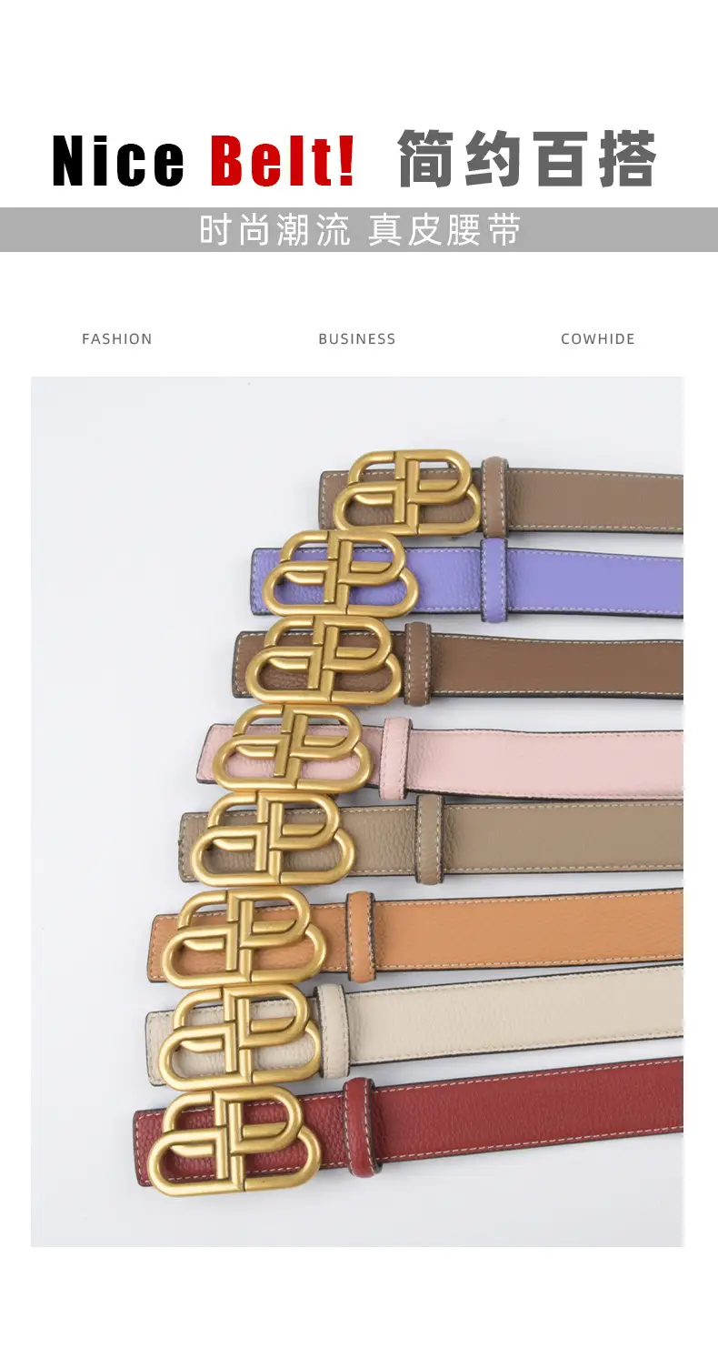 Women's Black Leather Belt with Gold Logo β feature 4