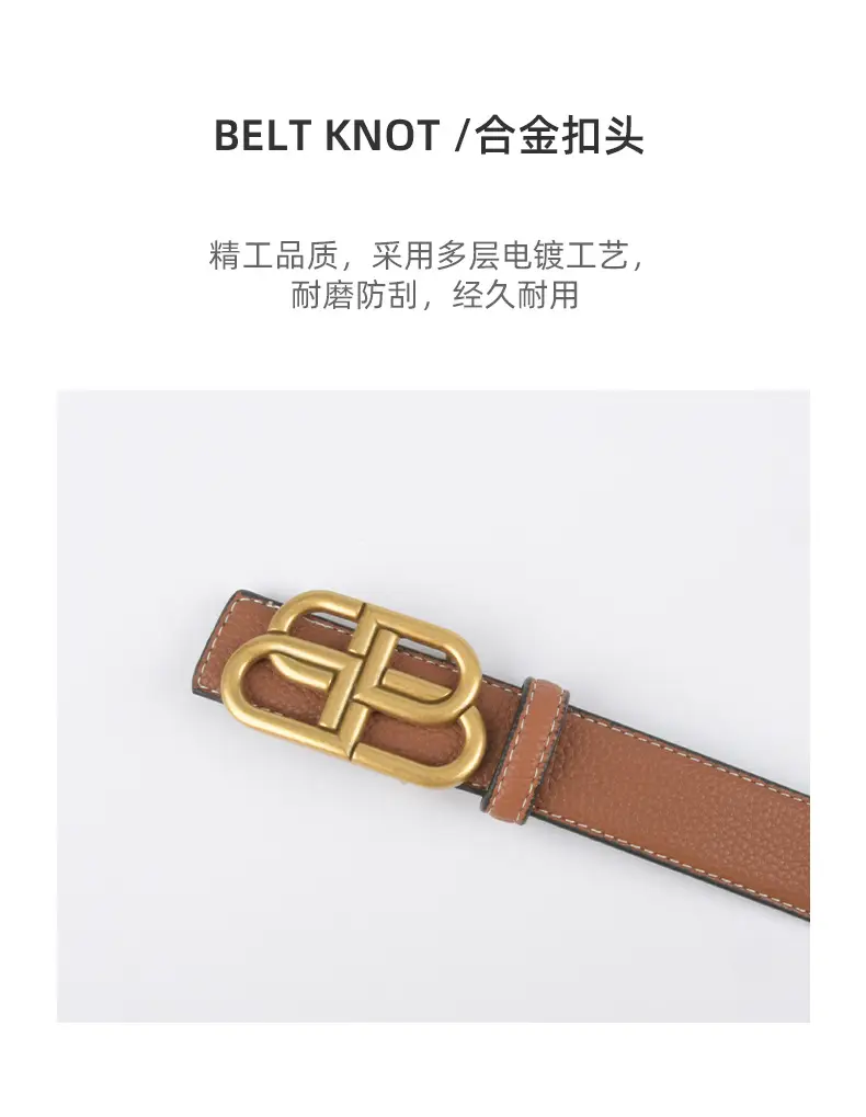 Women's Black Leather Belt with Gold Logo β feature 7