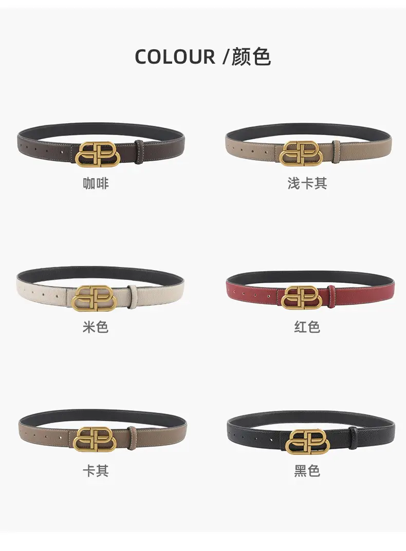 Women's Black Leather Belt with Gold Logo β feature 9
