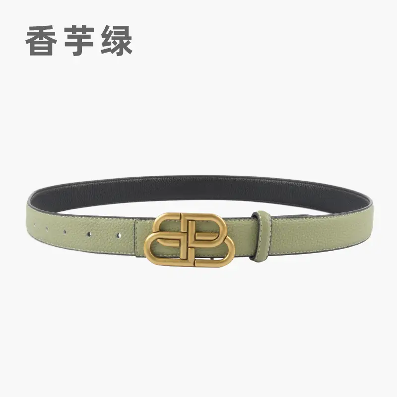 Women's Black Leather Belt with Gold Logo - Image 8