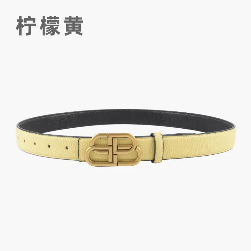 Women's Black Leather Belt with Gold Logo - Image 9