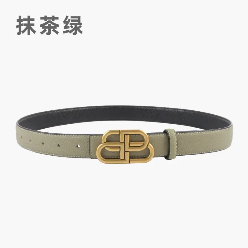 Women's Black Leather Belt with Gold Logo - Image 10