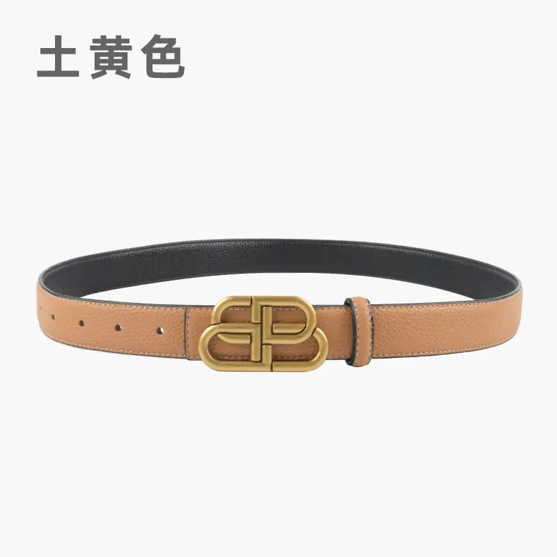 Women's Black Leather Belt with Gold Logo - Image 11