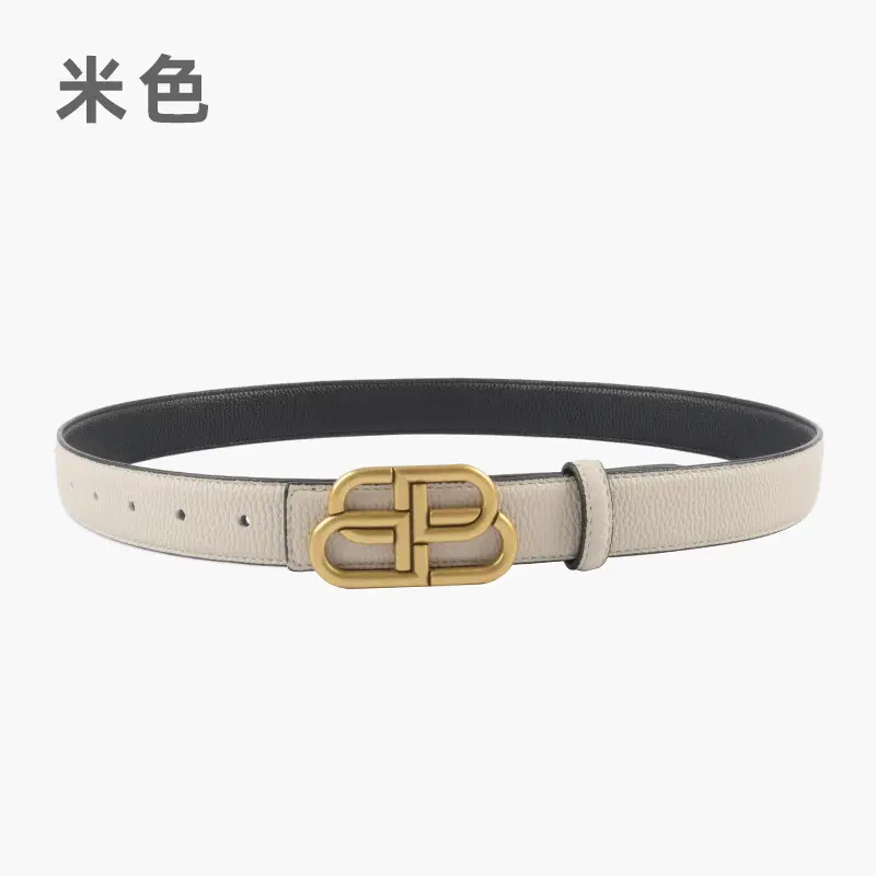 Women's Black Leather Belt with Gold Logo