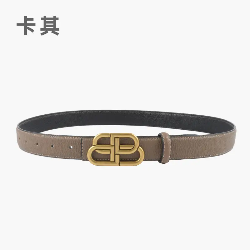 Women's Black Leather Belt with Gold Logo - Image 2