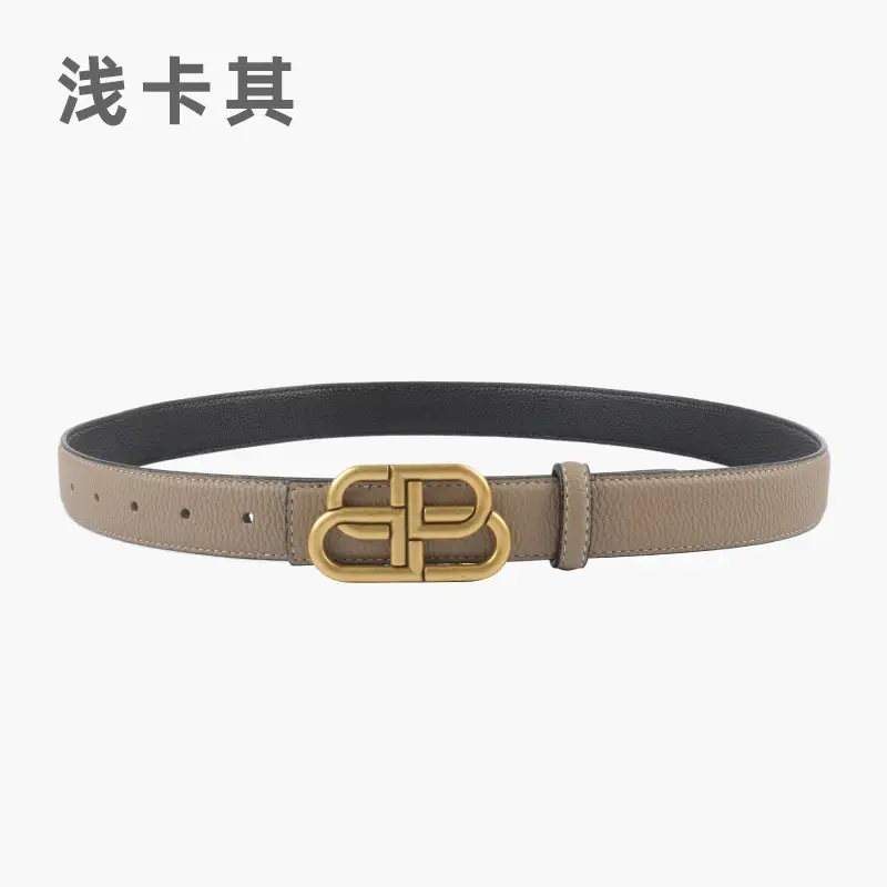 Women's Black Leather Belt with Gold Logo - Image 3