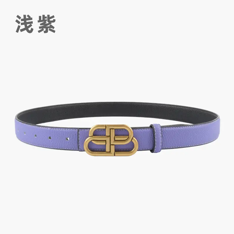 Women's Black Leather Belt with Gold Logo - Image 4
