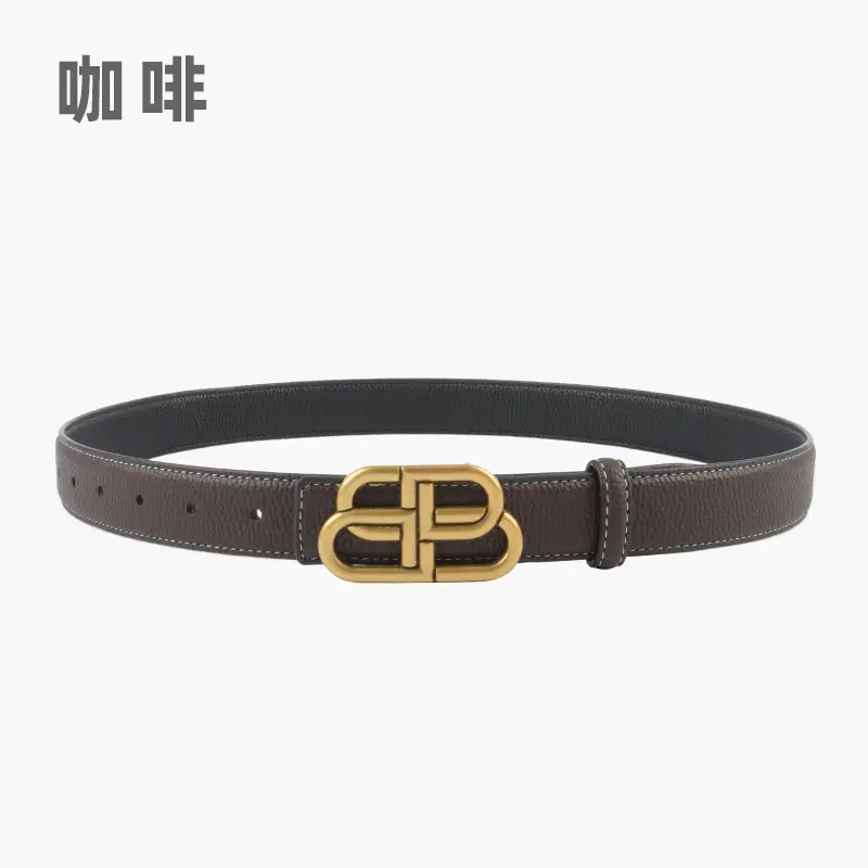 Women's Black Leather Belt with Gold Logo - Image 5