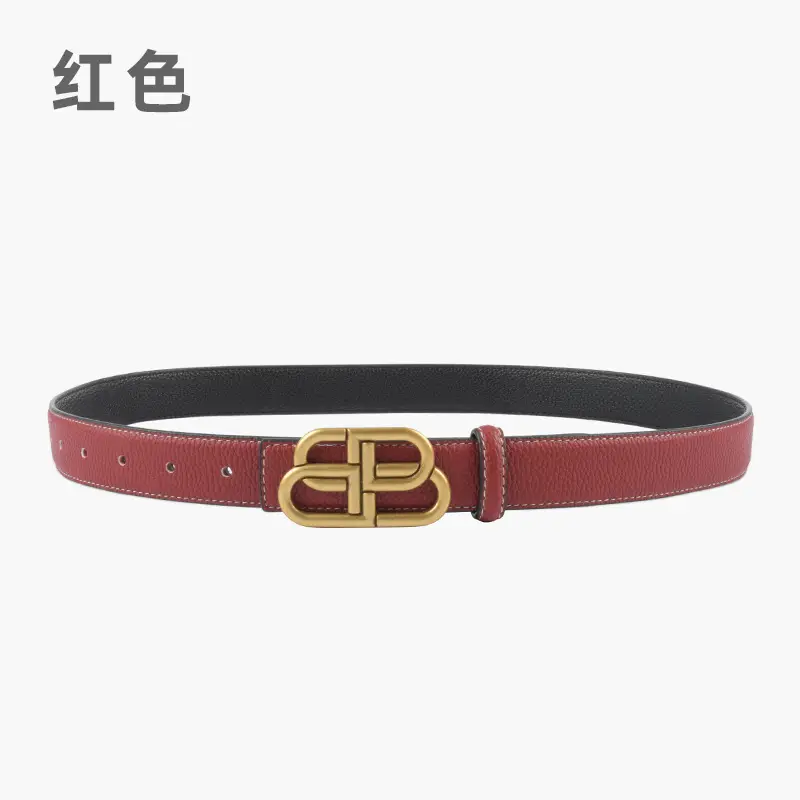 Women's Black Leather Belt with Gold Logo - Image 6