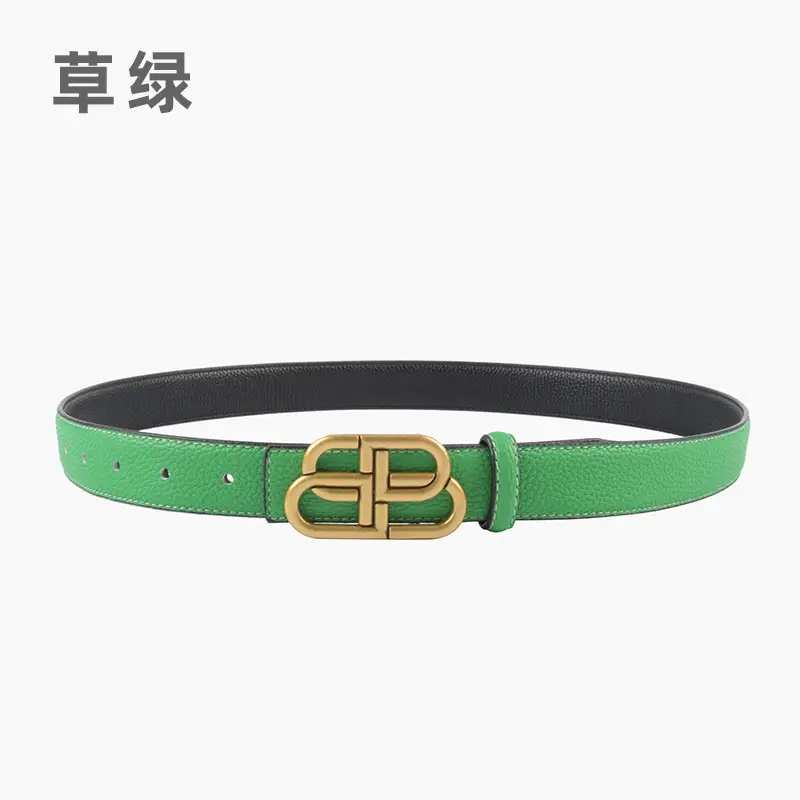 Women's Black Leather Belt with Gold Logo - Image 7