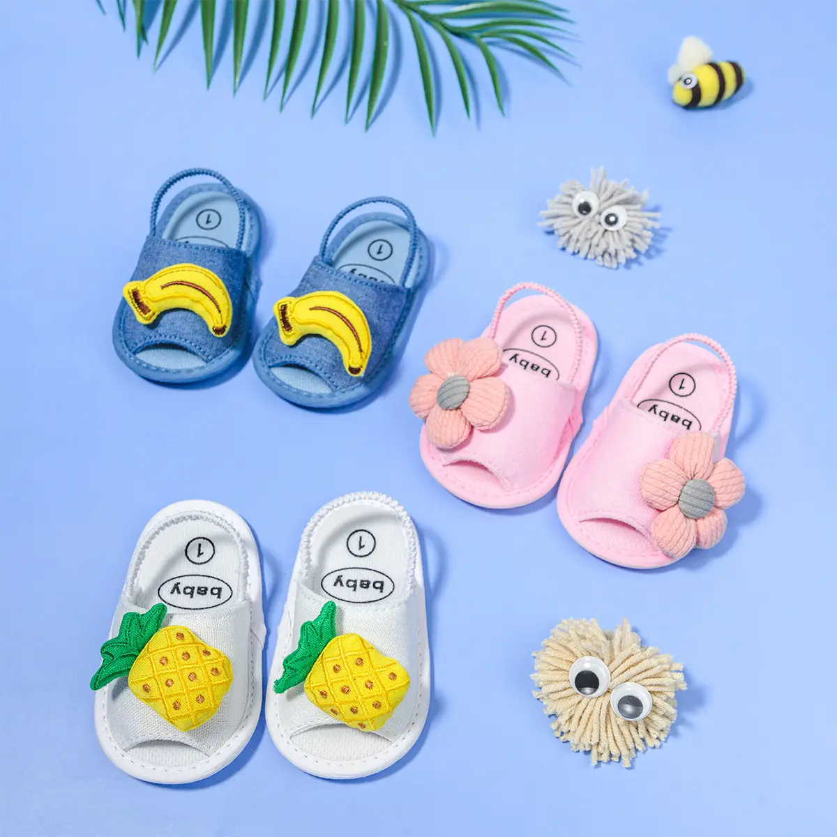 Cute Big Eyed Toddler Baby Slippers Pink 0-1 Year