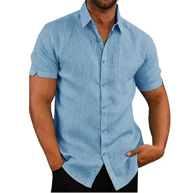 Men's Brown Button-Down Shirt Short Sleeve Single Pocket - Image 8