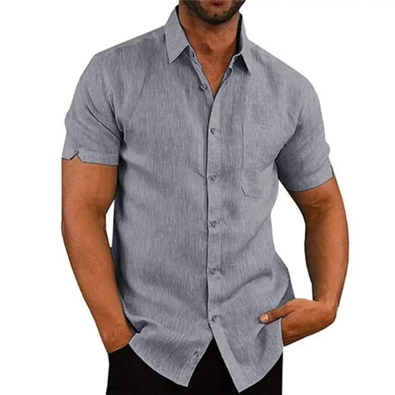 Men's Brown Button-Down Shirt Short Sleeve Single Pocket - Image 10