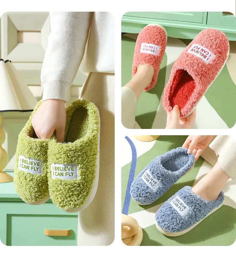 Women Winter Fleece Lined Slip-On Slippers Green — feature 10