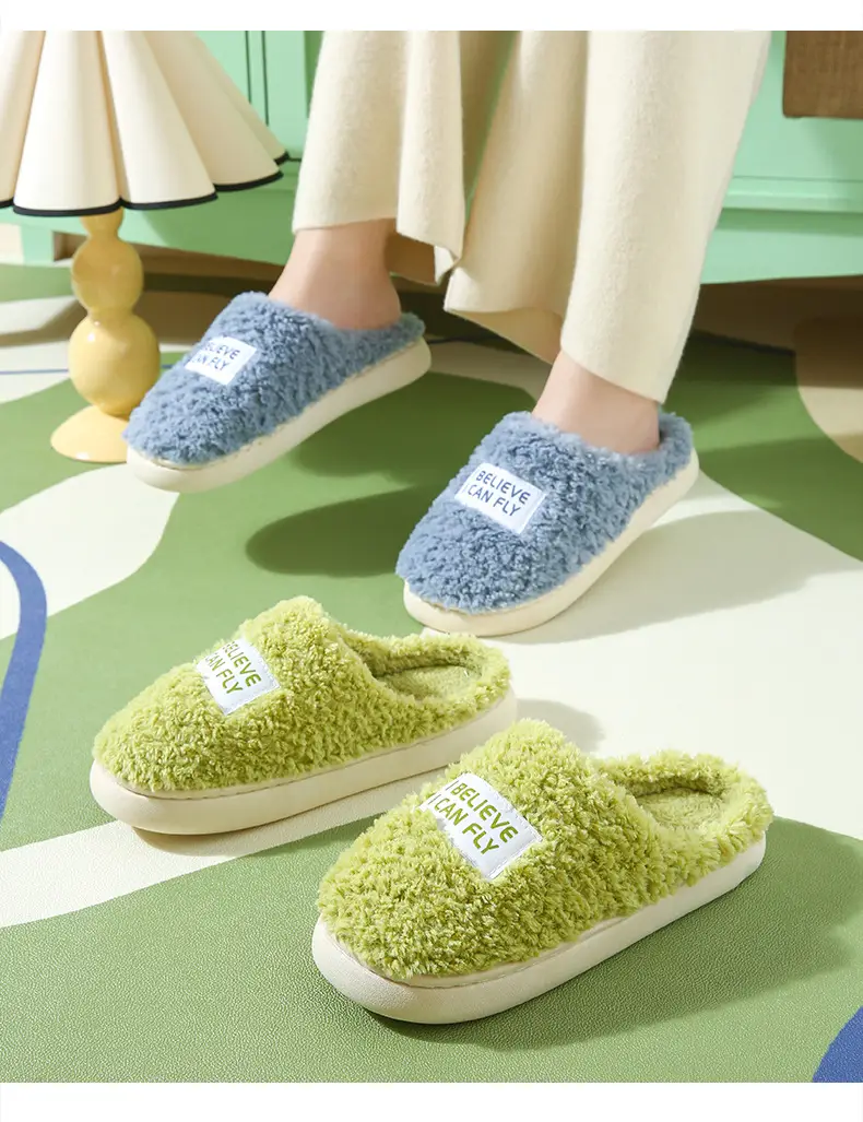 Women Winter Fleece Lined Slip-On Slippers Green — feature 8