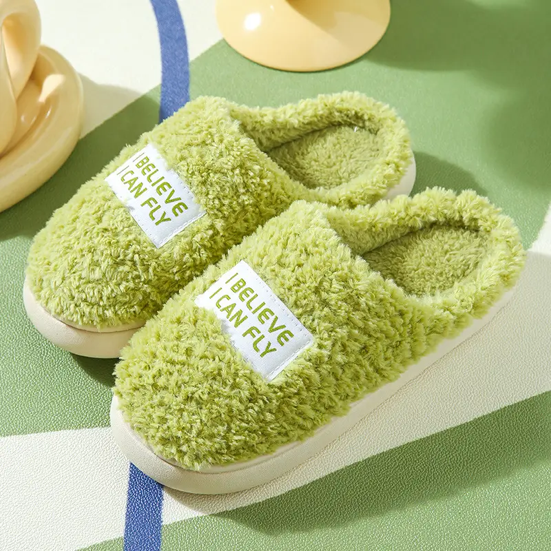 Women Winter Fleece Lined Slip-On Slippers Green - Image 2