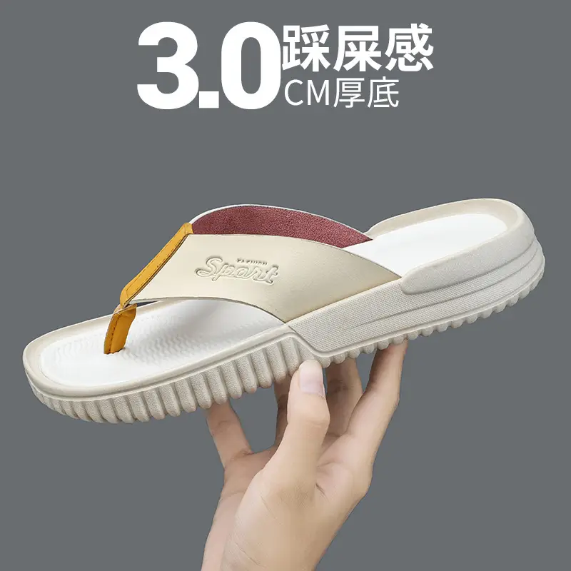 Summer flip flops men's Korean-style beach men's slippers leather surface plus size trendy outerwear sandals foreign trade cross-border wholesale - Image 5