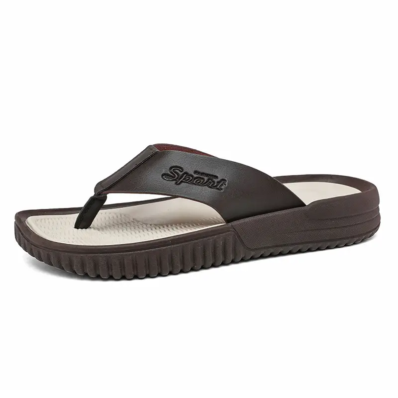 Summer flip flops men's Korean-style beach men's slippers leather surface plus size trendy outerwear sandals foreign trade cross-border wholesale - Image 8