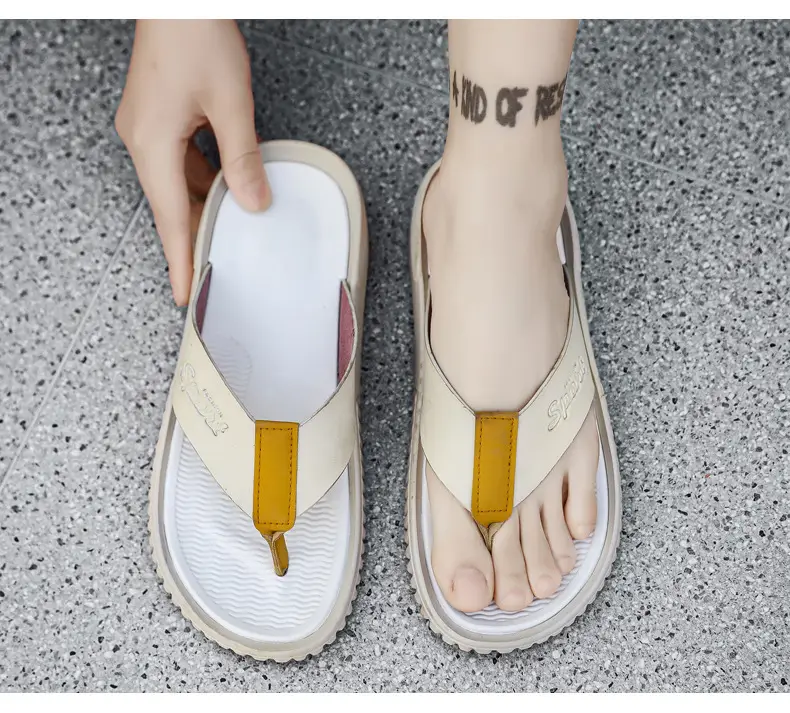 Summer flip flops men's Korean-style beach men's slippers leather surface plus size trendy outerwear sandals foreign trade cross-border wholesale — feature 14