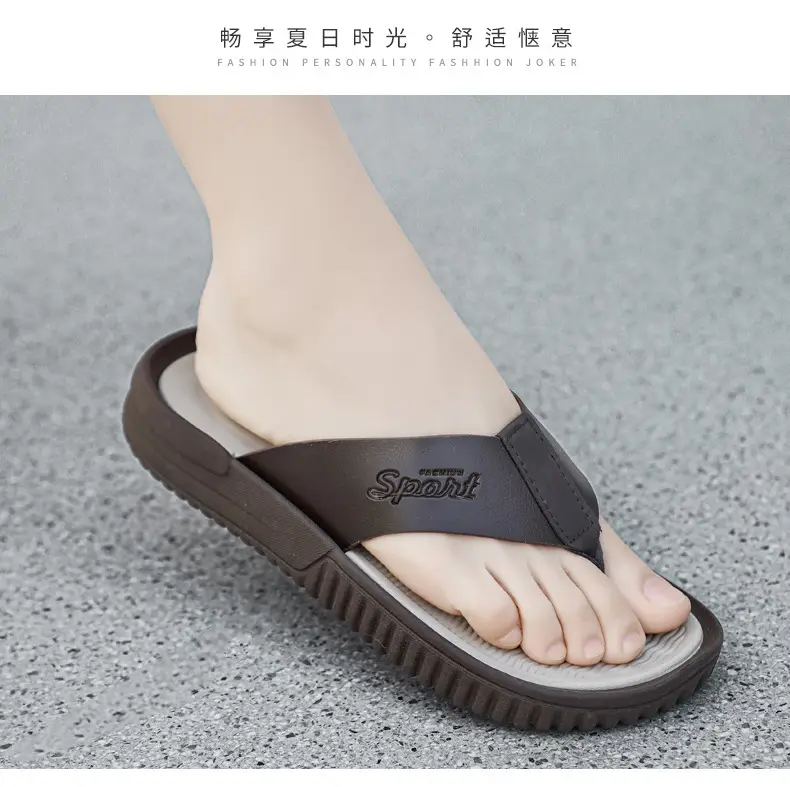 Summer flip flops men's Korean-style beach men's slippers leather surface plus size trendy outerwear sandals foreign trade cross-border wholesale — feature 15