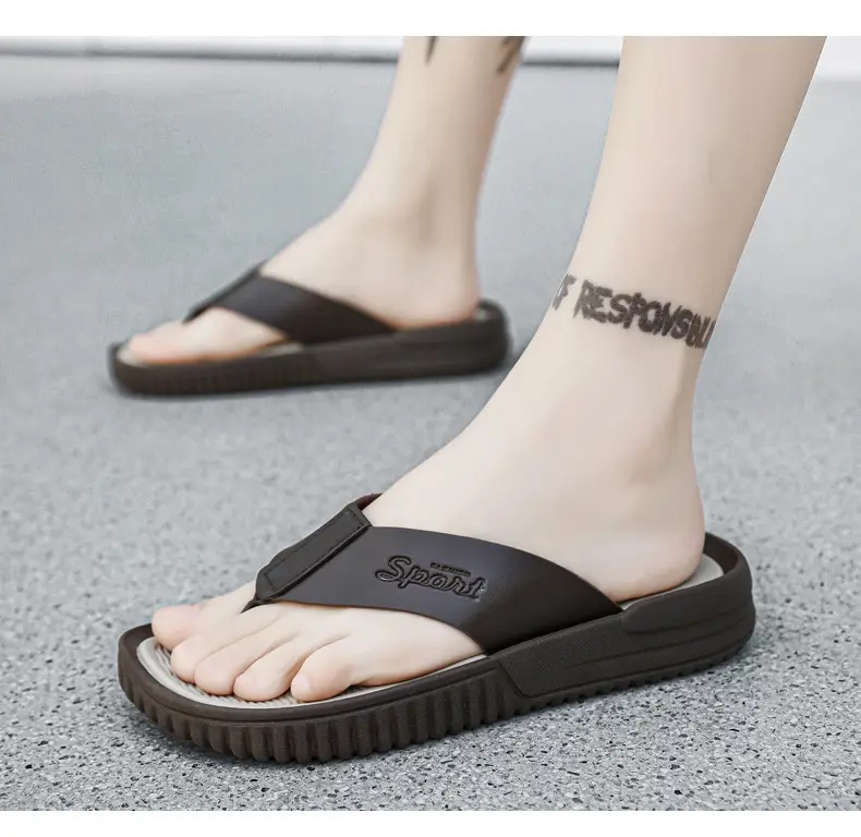 Summer flip flops men's Korean-style beach men's slippers leather surface plus size trendy outerwear sandals foreign trade cross-border wholesale — feature 16