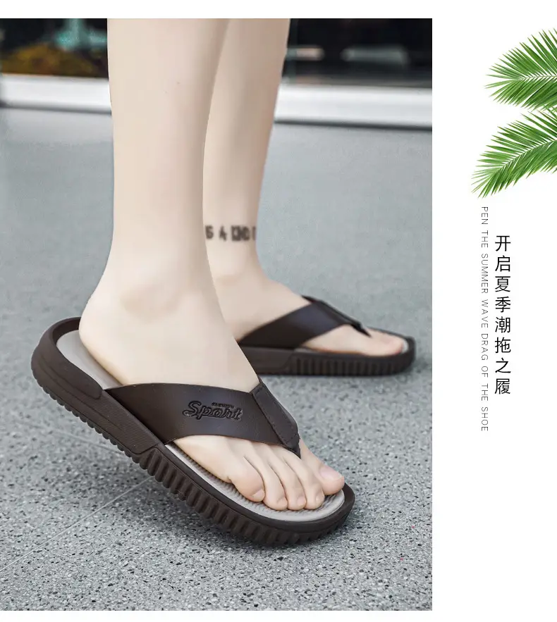 Summer flip flops men's Korean-style beach men's slippers leather surface plus size trendy outerwear sandals foreign trade cross-border wholesale — feature 17