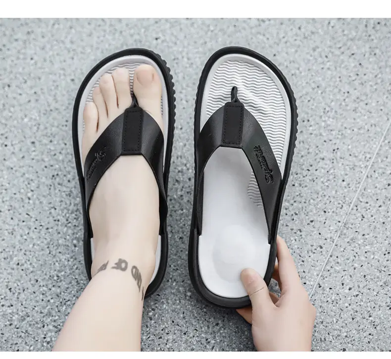 Summer flip flops men's Korean-style beach men's slippers leather surface plus size trendy outerwear sandals foreign trade cross-border wholesale — feature 18
