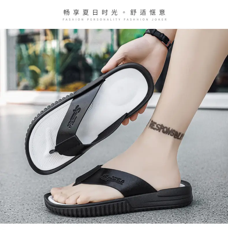 Summer flip flops men's Korean-style beach men's slippers leather surface plus size trendy outerwear sandals foreign trade cross-border wholesale — feature 19