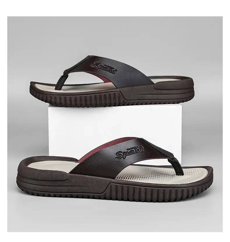 Summer flip flops men's Korean-style beach men's slippers leather surface plus size trendy outerwear sandals foreign trade cross-border wholesale — feature 22