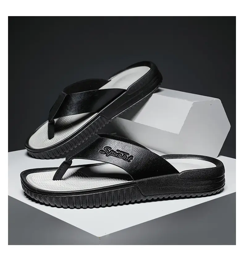 Summer flip flops men's Korean-style beach men's slippers leather surface plus size trendy outerwear sandals foreign trade cross-border wholesale — feature 23