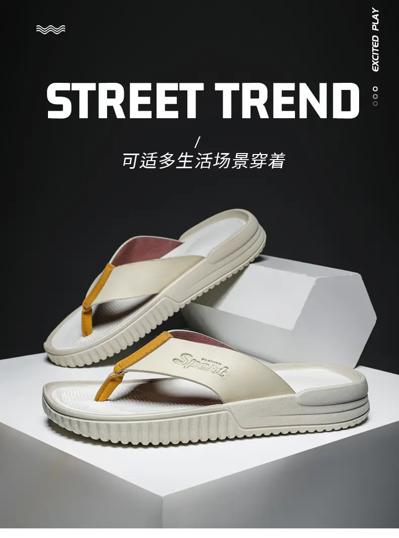 Summer flip flops men's Korean-style beach men's slippers leather surface plus size trendy outerwear sandals foreign trade cross-border wholesale — feature 3