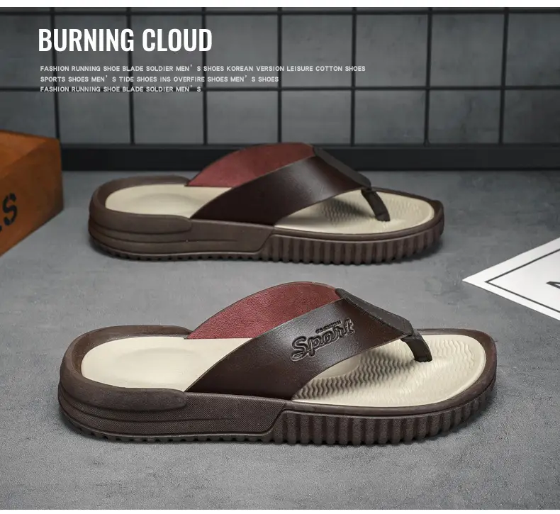 Summer flip flops men's Korean-style beach men's slippers leather surface plus size trendy outerwear sandals foreign trade cross-border wholesale — feature 8
