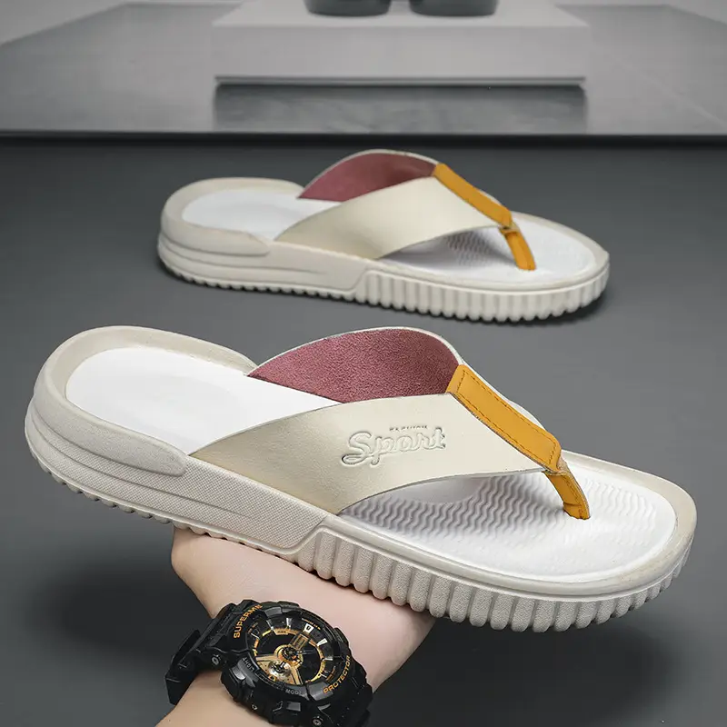 Summer flip flops men's Korean-style beach men's slippers leather surface plus size trendy outerwear sandals foreign trade cross-border wholesale - Image 2