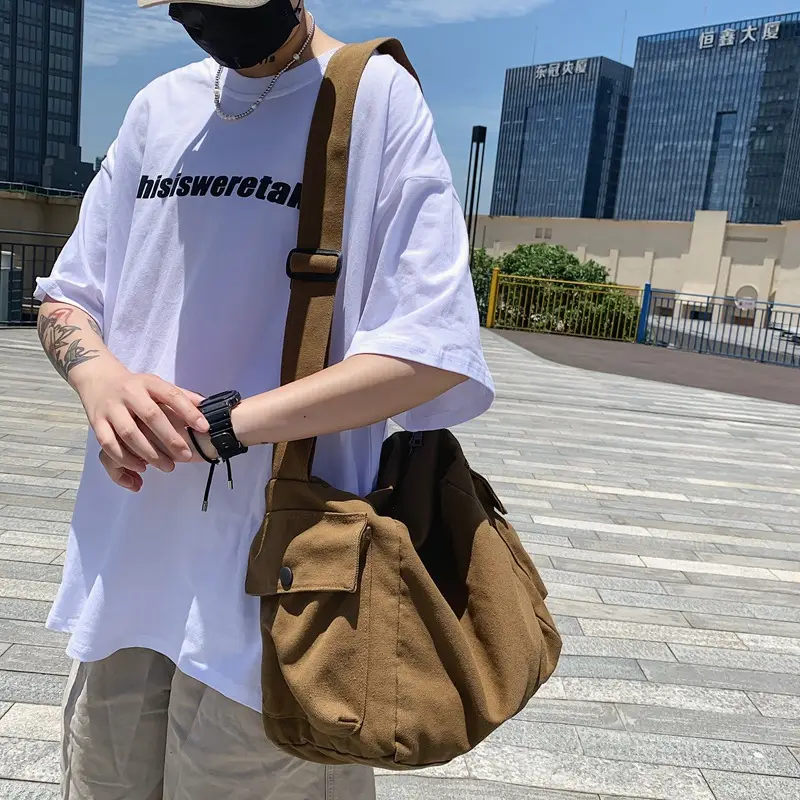 2025 New Ins Harajuku Style Wash Canvas Crossbody Bag Large Capacity Student Shoulder Bag - Image 8