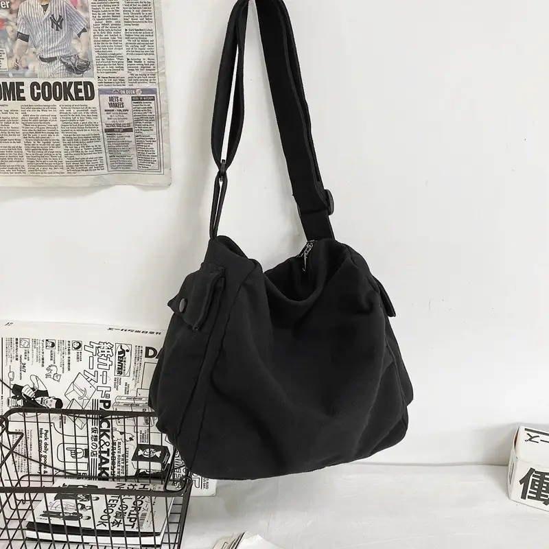 2025 New Ins Harajuku Style Wash Canvas Crossbody Bag Large Capacity Student Shoulder Bag - Image 3