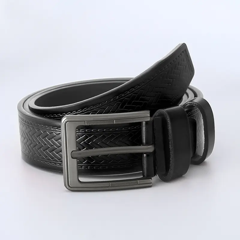 Men's Black Cowhide Belt with Alloy Buckle - Image 5
