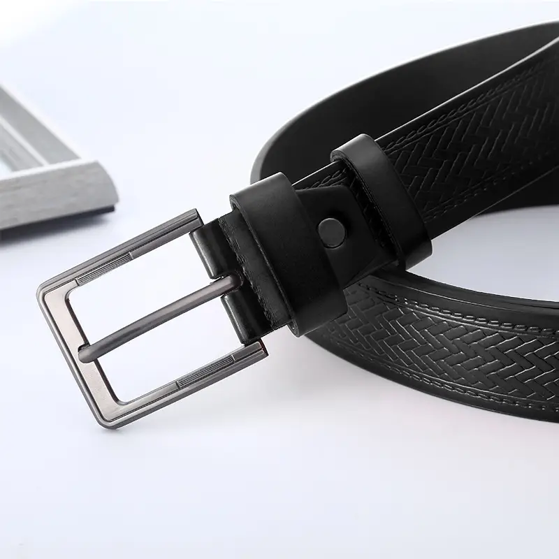 Men's Black Cowhide Belt with Alloy Buckle - Image 6