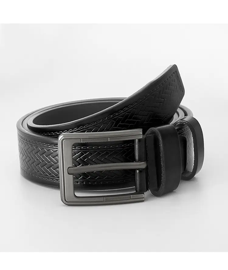 Men's Black Cowhide Belt with Alloy Buckle β feature 7