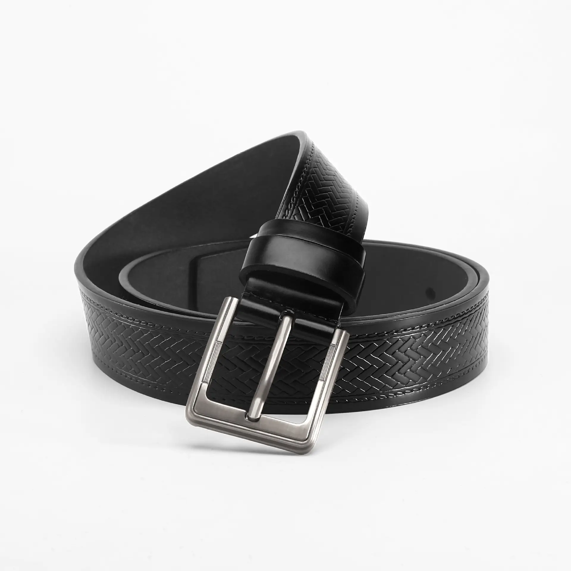 Men's Black Cowhide Belt with Alloy Buckle