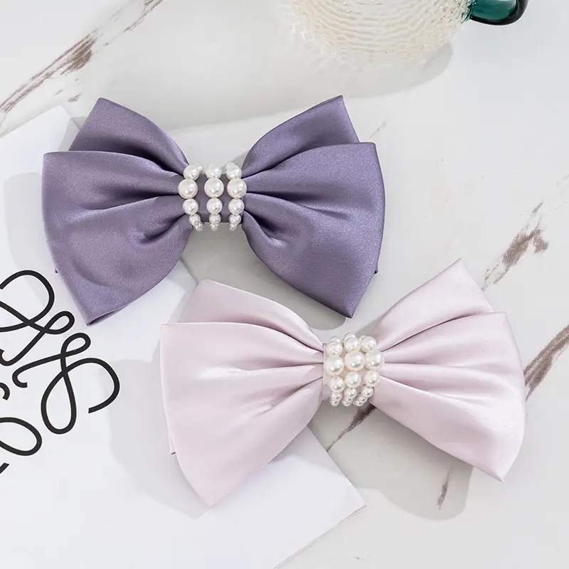 2024 New French Satin Pearl Bow Hairpin for Women - Image 3